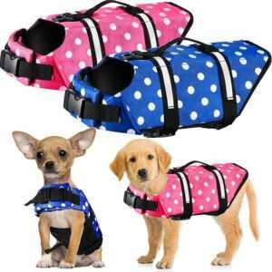 2 Stück Hunde-Schwimmweste mit reflektierenden Streifen, verstellbarer Hunde-Lebensretter, Haustier-Schwimmweste, Badeanzug mit hohem Auftrieb für