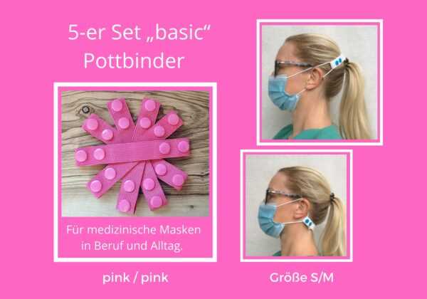 5-Er Set Basic Pottbinder, Pinke Maskenhalter Für Kolleginnen, Maskenband Freundinnen, Nackenband Pink Ffp1/Ffp2, Geschenkidee