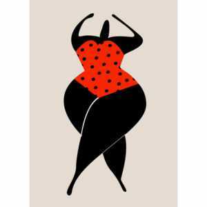 60er Jahre Tapete in Schwarz Rot | Retro Fototapete mit Kunst Motiv | Frau mit Badeanzug auf Vlies Fototapete für Schlafzimmer und Wohnzimmer - 280 x