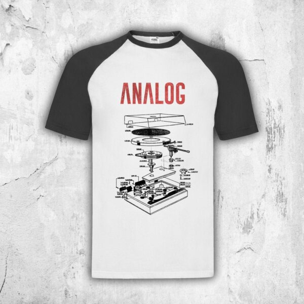 Analog Plattenspieler Technik Herren T-Shirt/Retro Vintage Vinyl Fans Musik Old School Baseball Shirt