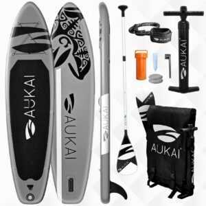 Aukai® Stand Up Paddle Board 320cm SUP Surfboard aufblasbar + Paddel Surfbrett Paddling Paddelboard - in verschiedenen Designs und Farben, anthrazit
