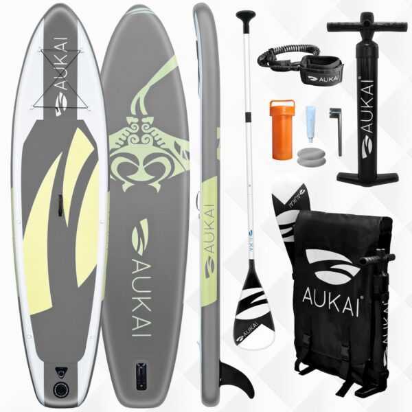 Aukai® Stand Up Paddle Board 320cm SUP Surfboard aufblasbar + Paddel Surfbrett Paddling Paddelboard - in verschiedenen Designs und Farben, anthrazit