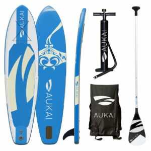 Aukai® Stand Up Paddle Board 320cm SUP Surfboard aufblasbar + Paddel Surfbrett Paddling Paddelboard - in verschiedenen Designs und Farben, blau