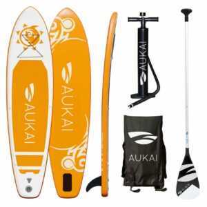 Aukai® Stand Up Paddle Board 320cm SUP Surfboard aufblasbar + Paddel Surfbrett Paddling Paddelboard - in verschiedenen Designs und Farben, orange
