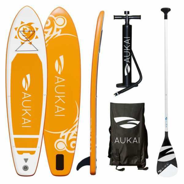 Aukai® Stand Up Paddle Board 320cm SUP Surfboard aufblasbar + Paddel Surfbrett Paddling Paddelboard - in verschiedenen Designs und Farben, orange