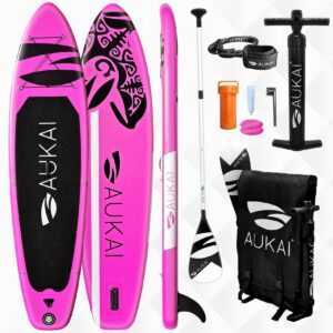 Aukai® Stand Up Paddle Board 320cm SUP Surfboard aufblasbar + Paddel Surfbrett Paddling Paddelboard - in verschiedenen Designs und Farben, pink