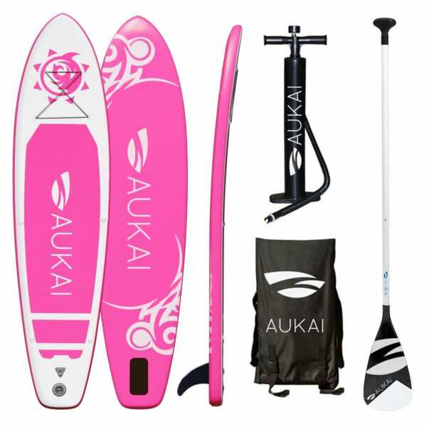 Aukai® Stand Up Paddle Board 320cm SUP Surfboard aufblasbar + Paddel Surfbrett Paddling Paddelboard - in verschiedenen Designs und Farben, pink