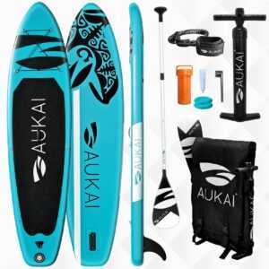 Aukai® Stand Up Paddle Board 320cm SUP Surfboard aufblasbar + Paddel Surfbrett Paddling Paddelboard - in verschiedenen Designs und Farben, türkis