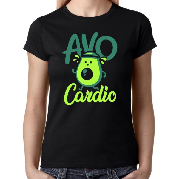 Avocardio Avo Cardio Avocado Jogging Cartoon Comic Gym Fitnessstudio Veggie Vegan Spruch Lustig Spaß Comedy Fun Girlie Lady Damen T-Shirt
