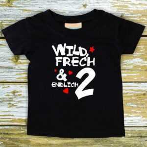 Baby/Kinder Shirt Wild Frech & Endlich 2"" T-Shirt Bruder Schwester Geschwister Familie"""