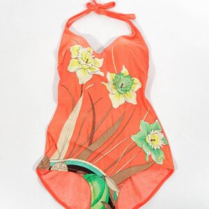 Badeanzug Vintage Bademode Apricot Blumen 90Er Jahre
