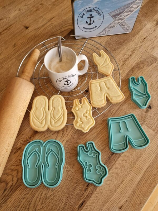 Bademode Cookie Cutter Set - Urlaub Keksausstecher Keksstempel Holiday Badeanzug Badeshorts Flip Flops Ausstechformen Baden