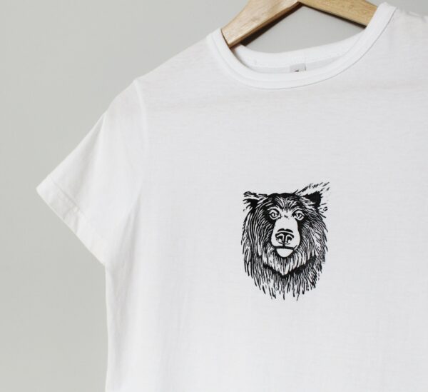 Bär T-Shirt, Kid Unisex Grizzly Shirt, Schwarzer Handbedruckt Tier Kleidung, Handgestempeltes Design, Monochromer Blockdruck