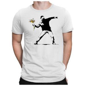Bansky Flower - Herren Fun T-Shirt Bedruckt Small Bis 4xl Papayana