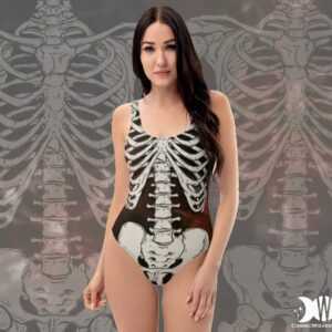 Batik Skeleton Witchy Swimsuit Goth Bodysuit Beach Badeanzug