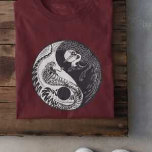 Bio Baumwoll Shirt Yin Und Yang Symbol, Nachhaltiges T-Shirt Für Damen Herren, Kobra Schlange Künstlerisch Animal Art