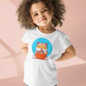 Bio Kinder T-Shirt | Süßer Shiba Inu Mit Ramen Nudeln