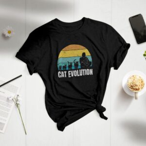 Bio T-Shirt Für Damen Und Herren Mit Retro Sonnenuntergang Katzen
