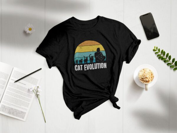 Bio T-Shirt Für Damen Und Herren Mit Retro Sonnenuntergang Katzen