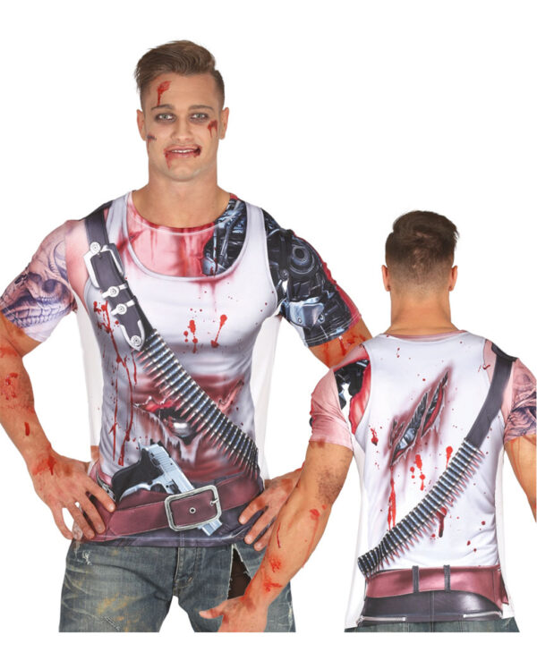 Blutiges Cyborg T-Shirt Sci-Fi Kostümzubehör One Size
