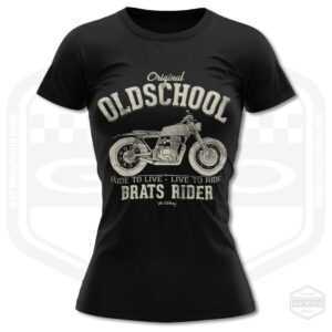 Brats Oldschool Motorradfahrer Damen T-Shirt Schwarz | Geschenkidee S-2xl Hergestellt in Usa
