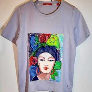 Customised T-Shirt, Handbemalt Mit Perlen Und Pailletten, Custom T-Shirt, Verziert Glasperlen, Top Print, T-Shirt Muster