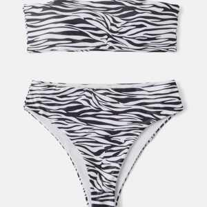Damen Bandeau trägerloser Leopard Zebra Print Bikinis Sexy Badeanzug mit Tanga