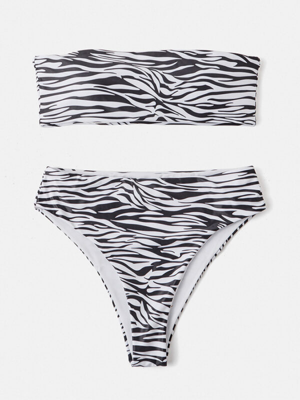 Damen Bandeau trägerloser Leopard Zebra Print Bikinis Sexy Badeanzug mit Tanga