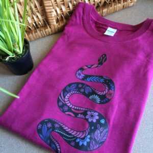 Damen Grafik Rosa T-Shirt Mit Dem Druck Der Schlange Blumen in Größe L