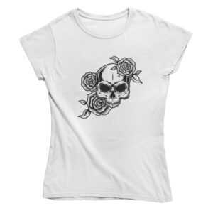 Damen T-Shirt -Rosy skull in weiss L (40)