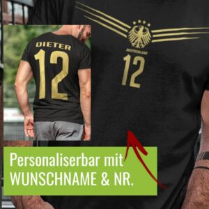 Deutschland Flügel Deluxe Gold - Em 2020 Wunschnummer Und Namen Herren T-Shirt