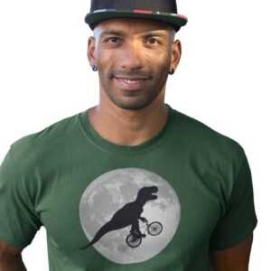 Dino Mit Fahrrad Und Mond T-Shirt Herren Alternativ Grafik Lustig Shirt Mann