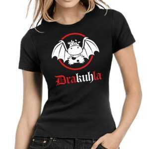 Drakuhla Dracula Vampir Kuh Cow Comic Mascot Maskotchen Sprüche Spruch Comedy Spaß Lustig Party Urlaub Arbeit Girlie Damen Lady T-Shirt