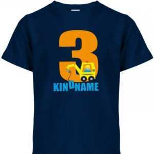 Drei 3 Geburtstag Bagger Mit Wunschname - Kinder T-Shirt
