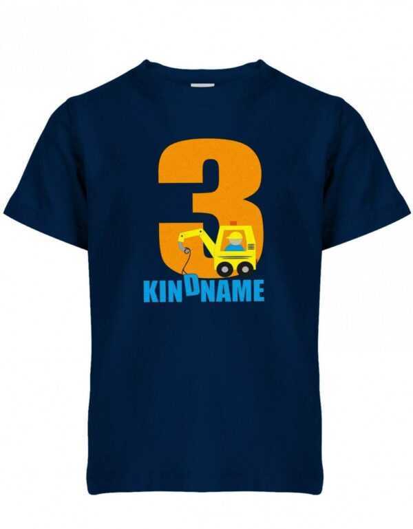 Drei 3 Geburtstag Bagger Mit Wunschname - Kinder T-Shirt