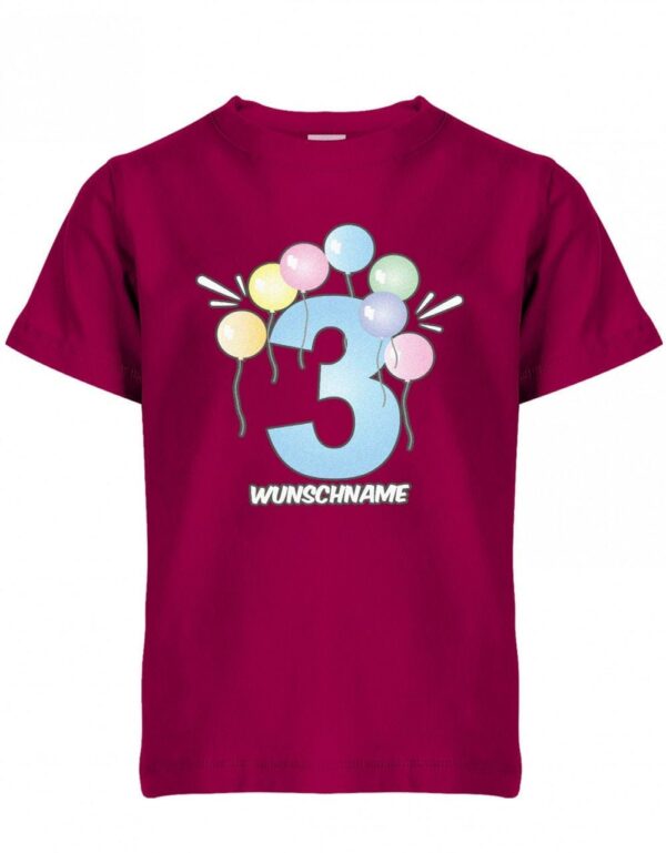 Drei 3 Geburtstag Luftballons Mit Wunschname - Kinder T-Shirt