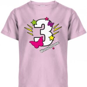 Drei 3 Schmetterlinge Sterne Geburtstag Mit Wunschname - Kinder T-Shirt