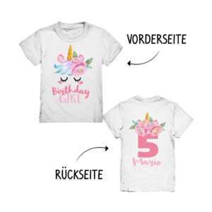 Einhorn Geburtstagsshirt 3. 4. 5. 6. 7. 8. 9. Geburtstag Mädchen T-Shirt Mit Namen Personalisiert Einhörner Motto Kindergeburtstag Kinder