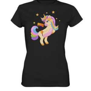 Einhorn Unicorn Einhörner Influencer Mit Selfie Stick T Shirt T-Shirt Tshirt Damen Frau Premium