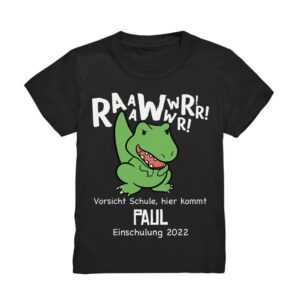 Einschulung 2022 T-Shirt Dinosaurier Schulanfang Geschenk Shirt Outfit Name Personalisiert Wunschname Schulkind Dino Jungs Jungen Kinder