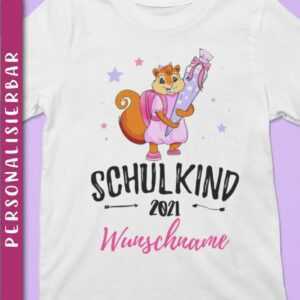Einschulung Mädchen T-Shirt | Personalisiert Geschenk Eichhörnchen-Motiv Schultüte Zuckertüte Schulanfang
