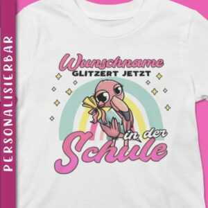 Einschulung Mädchen T-Shirt | Personalisiert Geschenk Flamingo-Motiv Schultüte Zuckertüte Schulanfang