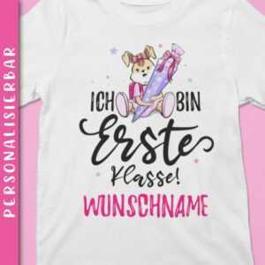 Einschulung Mädchen T-Shirt | Personalisiert Geschenk Hase-Motiv Schultüte Zuckertüte Schulanfang