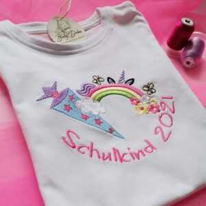 Einschulungstshirt Regenbogen /Einhorn, Kinder T-Shirt, Mädchentshirt, Schultüte, Personalisiert