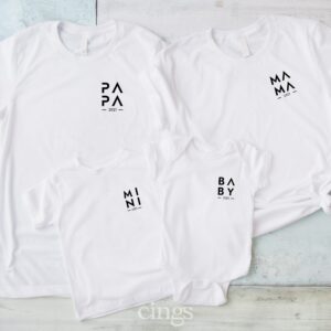 Familienoutfit Minimalistisch Mit Jahreszahl"" Mama Papa Mini Baby T-Shirt Babybody Kinder Geburtstagsgeschenk |Fasets-1003"""