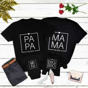 Familienoutfit Personalisiert Mama Papa Mini Shirts Minimalistisch Baby Geschenk T-Shirts Big Bro Bodysuit Lil Sis Outfit Familie