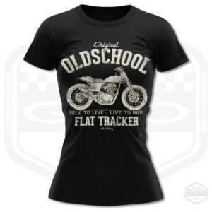Flat Tracker Oldschool Motorradfahrer Damen T-Shirt Schwarz | Geschenkidee S-2xl Hergestellt in Usa