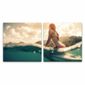 Frau auf Surfboard Wandbild in verschiedenen Größen - 143361632_AS_2x60x60cm_2019