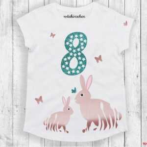 Geburtstagsshirt Mädchen Hasen | Glitzer , Alter & Namen T-Shirt Geburtstag Für Coole Rosegold