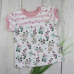 Gr. 86/92 Mädchen T-Shirt Sommershirt Blumen Blumenshirt Mint Altrosa Handmade